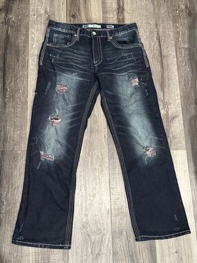 BKE JAKE 34s Men's Distressed Dark Blue Jeans